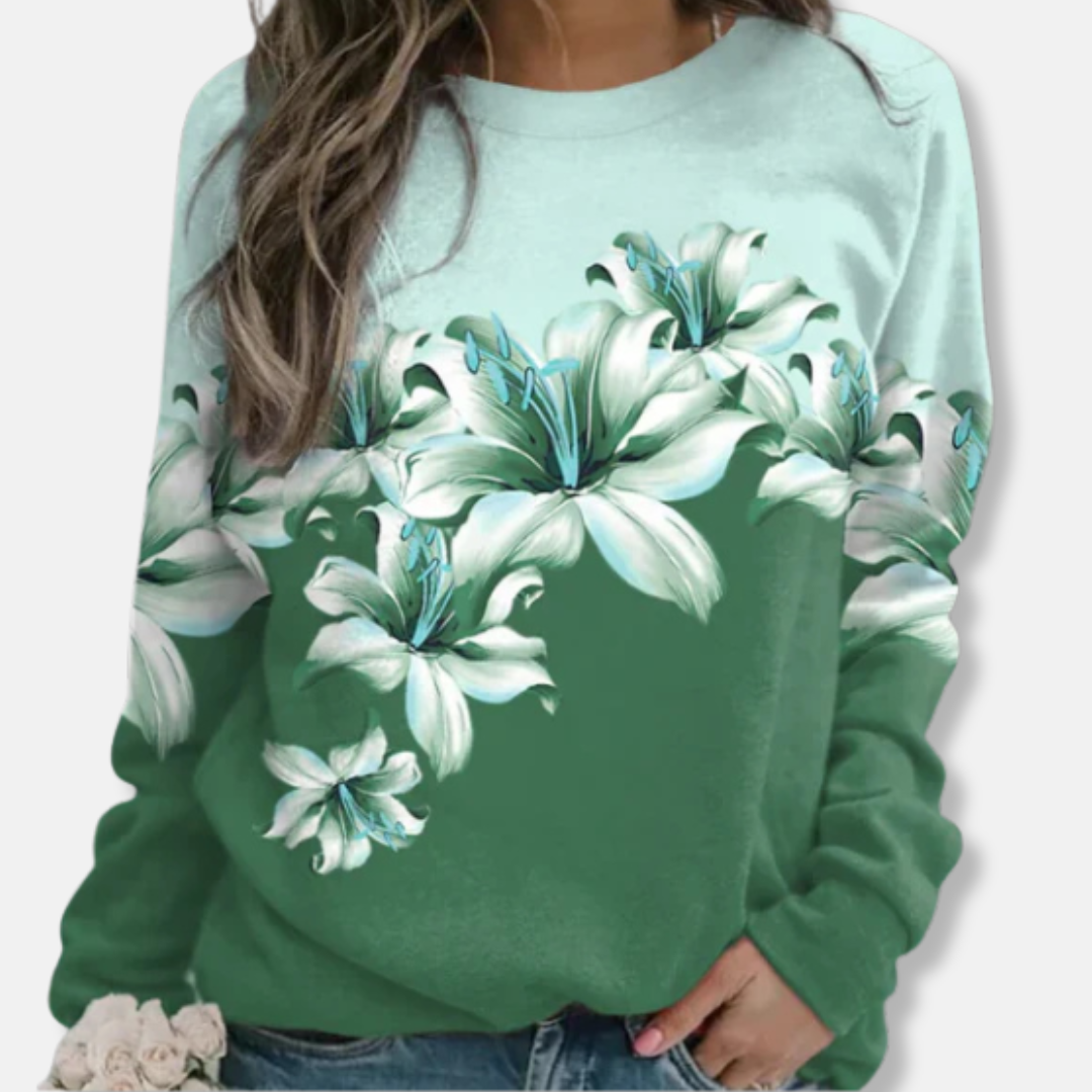 Femme Sweatshirt - Maille Douce - Coupe Décontractée - Col Rond - Manches Longues - Imprimé Floral