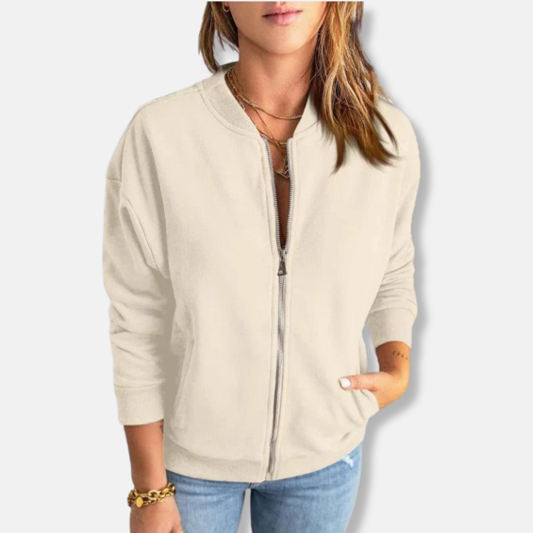 Veste légère femme – Coupe décontractée – Fermeture zippée – Finition côtelée