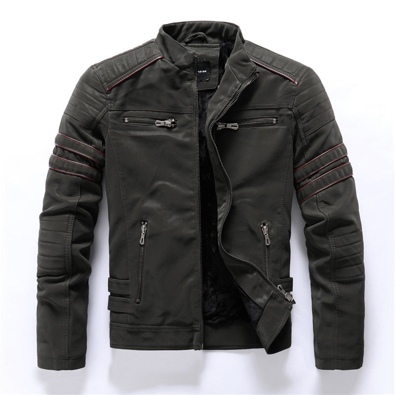 Blouson biker homme – Coupe slim – Simili cuir – Manches côtelées – Poches zippées