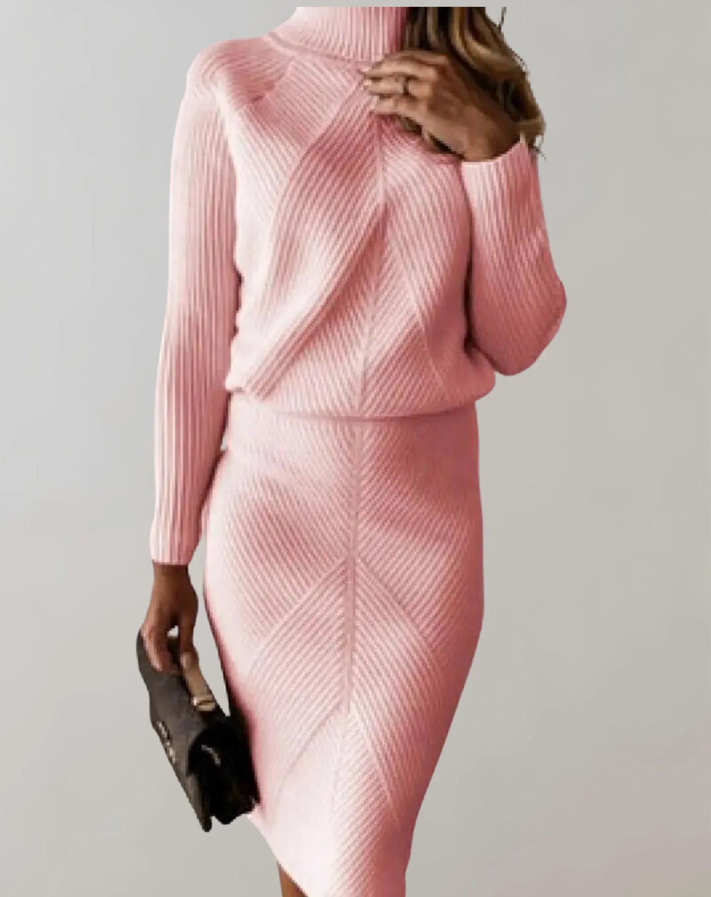 Ensemble Femme Deux Pièces – Coupe Ajustée – Maille Côtelée – Col Roulé Élégant