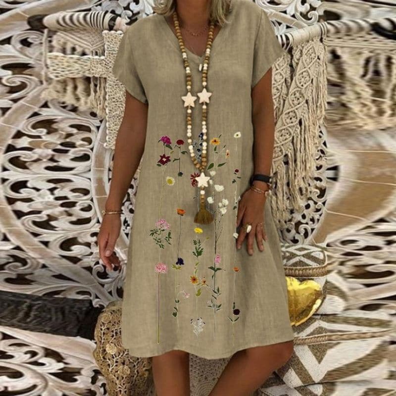 Chantal - Robe en lin confortable au motif élégant