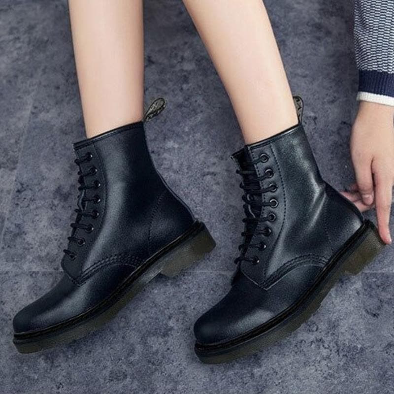 Bottines Femme - Style Combat - Lacets - Semelle Crantée Antidérapante - Confort Durable