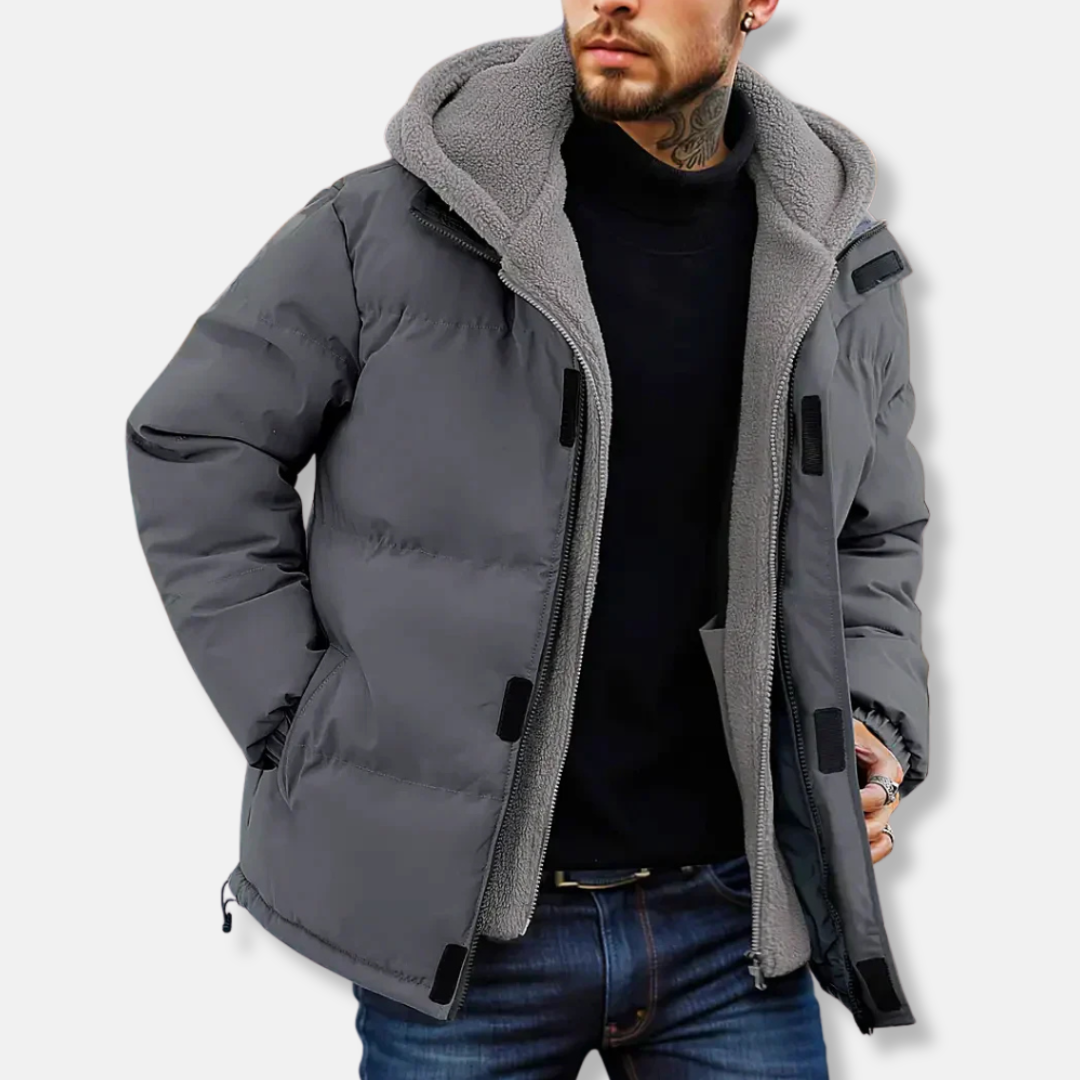 Homme Veste - Tissu Tissé - Capuche Doublée Polaire - Coupe Décontractée - Longueur Hanches