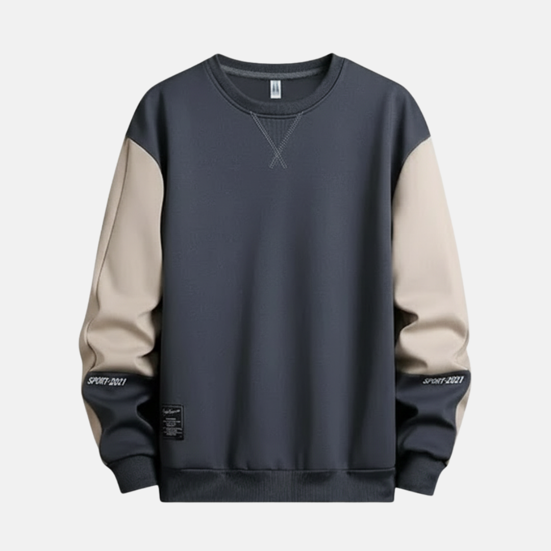 Homme Sweatshirt - Maille Coton - Col Rond - Manches Raglan Contrastées