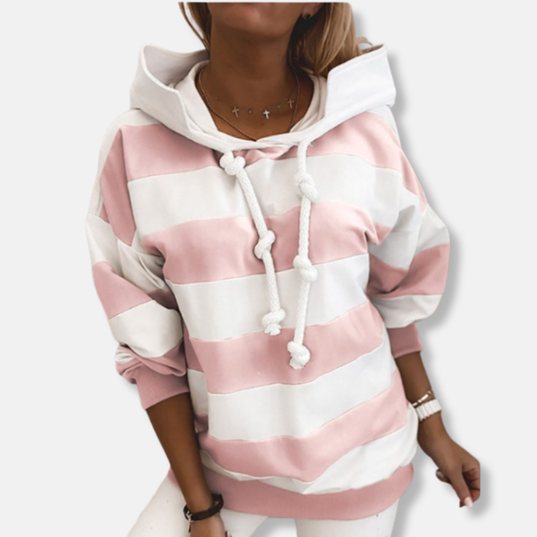 Femme Sweat à Capuche - Maille Coton - Coupe Décontractée - Manches Longues - Rayures Horizontales