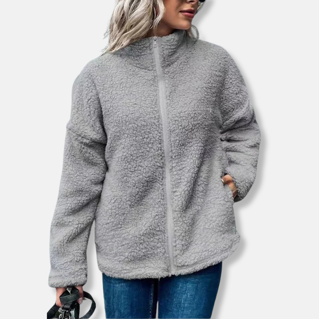 Veste femme en polaire – Coupe oversize – Col montant – Fermeture zippée