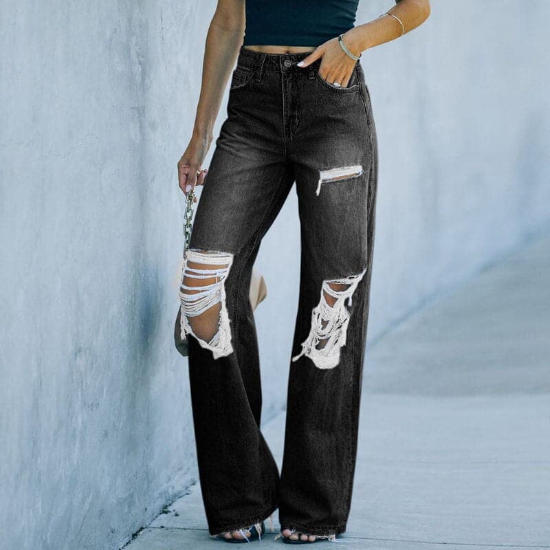 Jean Taille Haute Femme - Coupe Droite - Confort Extensible - Style Classique