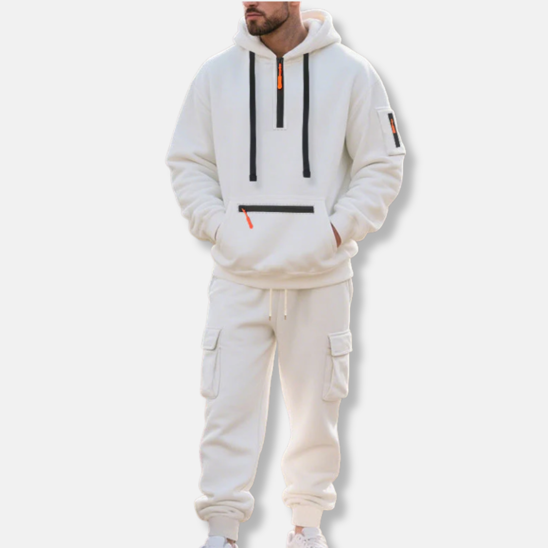 Survêtement homme – Hoodie ample demi-zip et joggers cargo à taille réglable