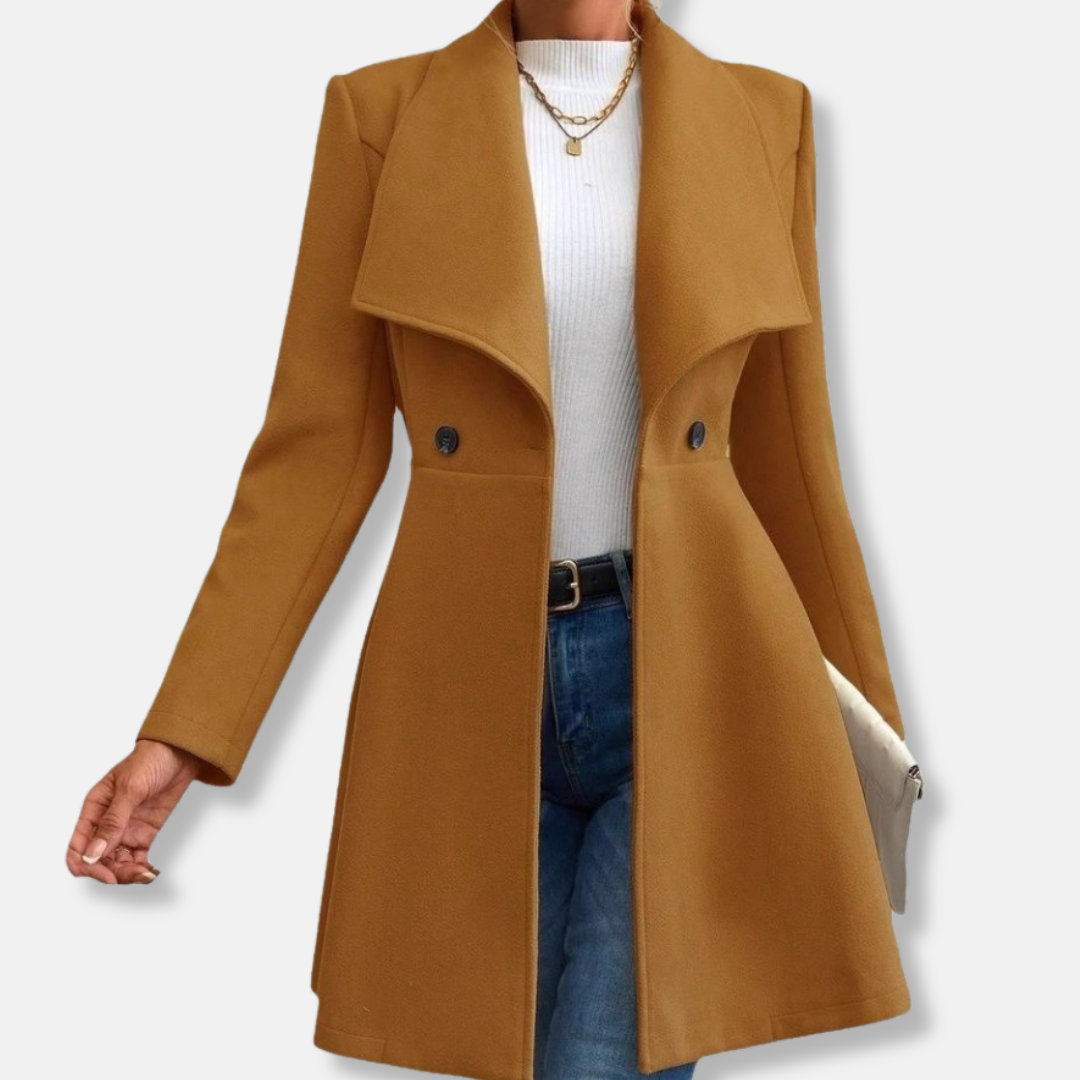 Veste femme – Coupe cintrée – Effet laine – Col à revers – Boutonnage devant