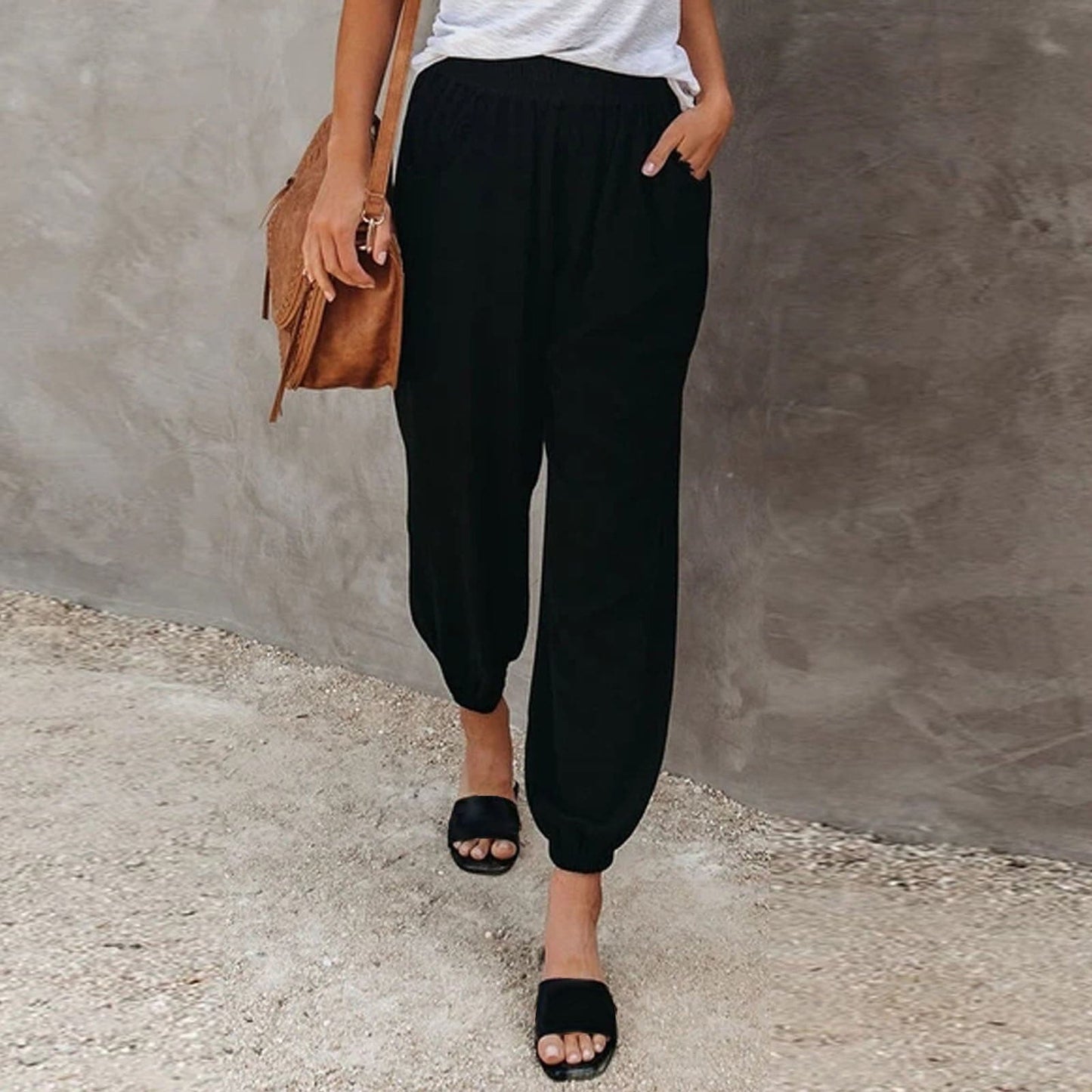 Pantalon Décontracté Femme – Taille Élastique – Coupe Ample – Tissu Léger et Confortable