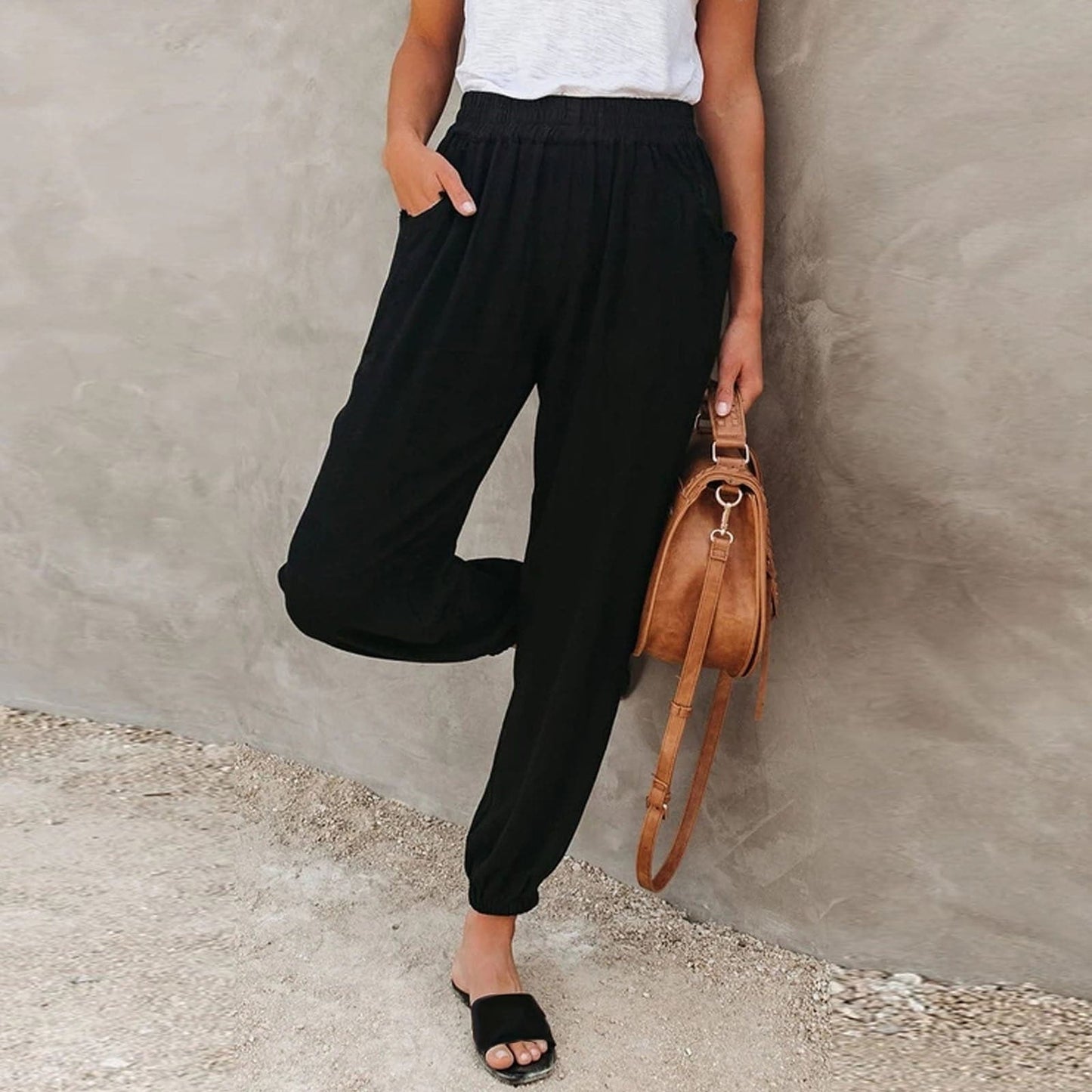 Pantalon Décontracté Femme – Taille Élastique – Coupe Ample – Tissu Léger et Confortable