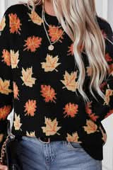 Pull d'automne confortable et chaud avec feuilles d'érable pour femme