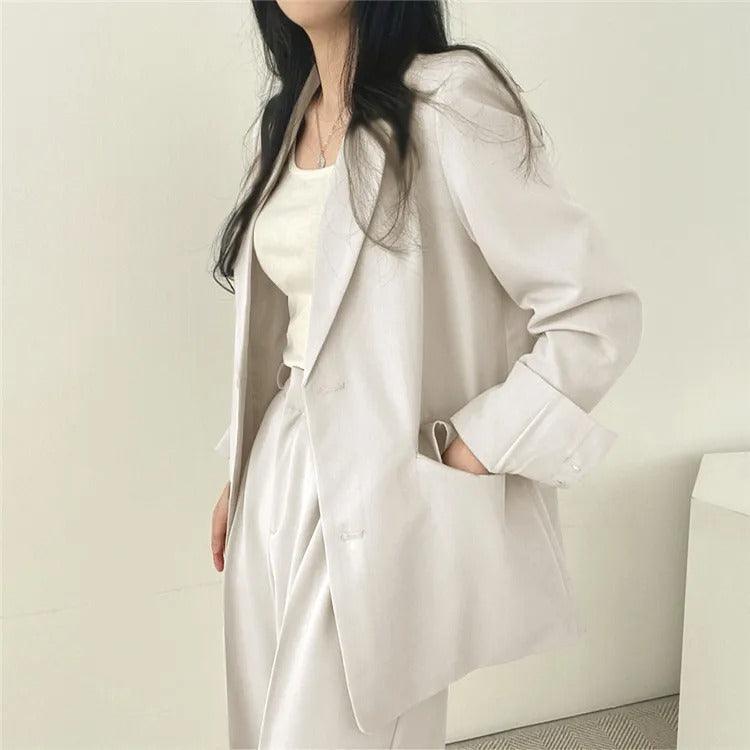 Blazer tailleur élégant et pantalon droit pour femmes - Style raffiné et confortable