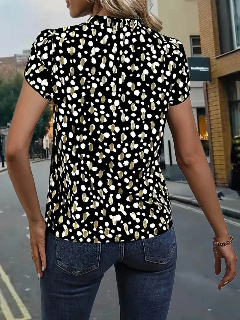 Chemisier chic à pois noirs et dorés - Élégant, ludique et polyvalent pour femme