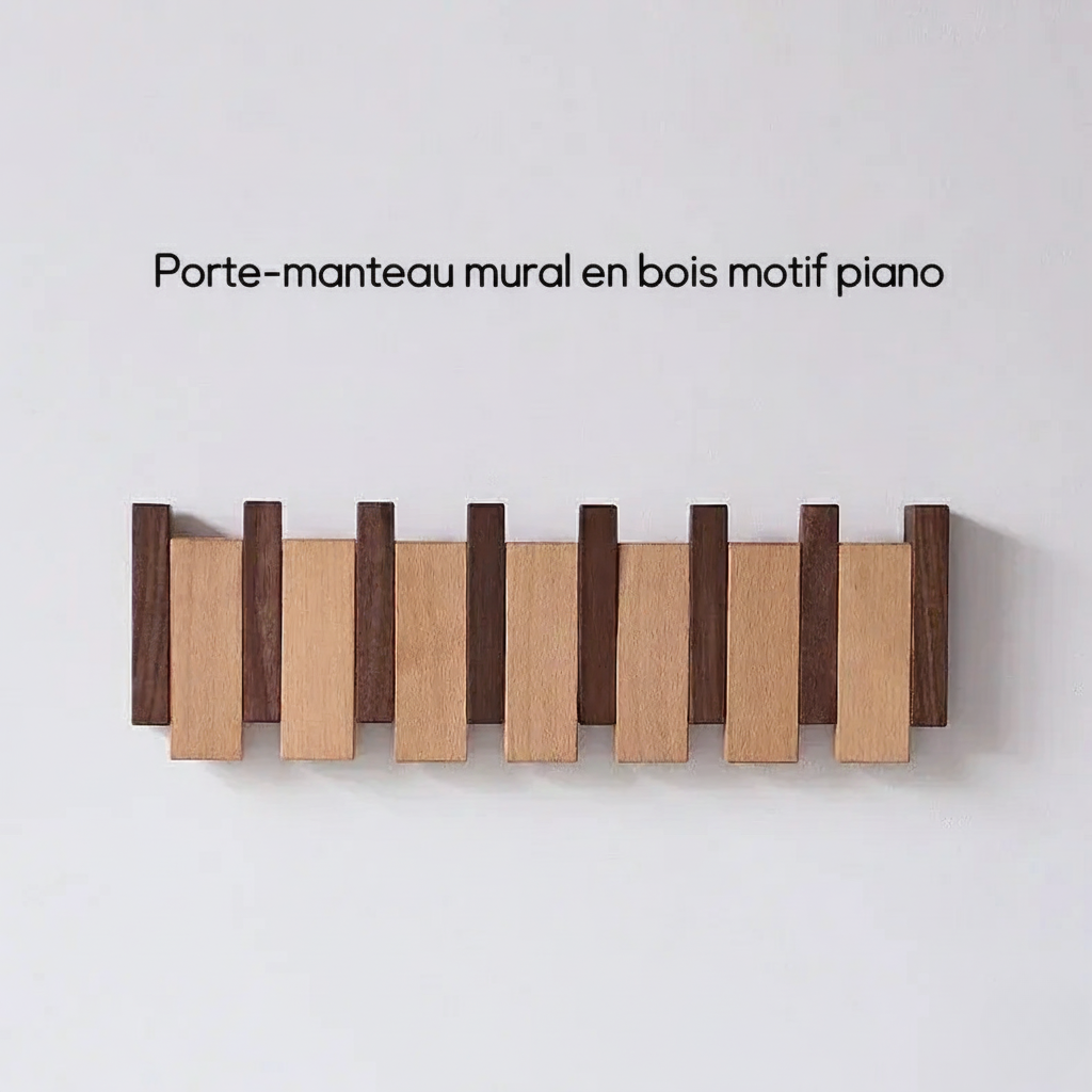 Porte-Manteaux Mural Minimaliste en Bois Massif Avec Crochets Rétractables