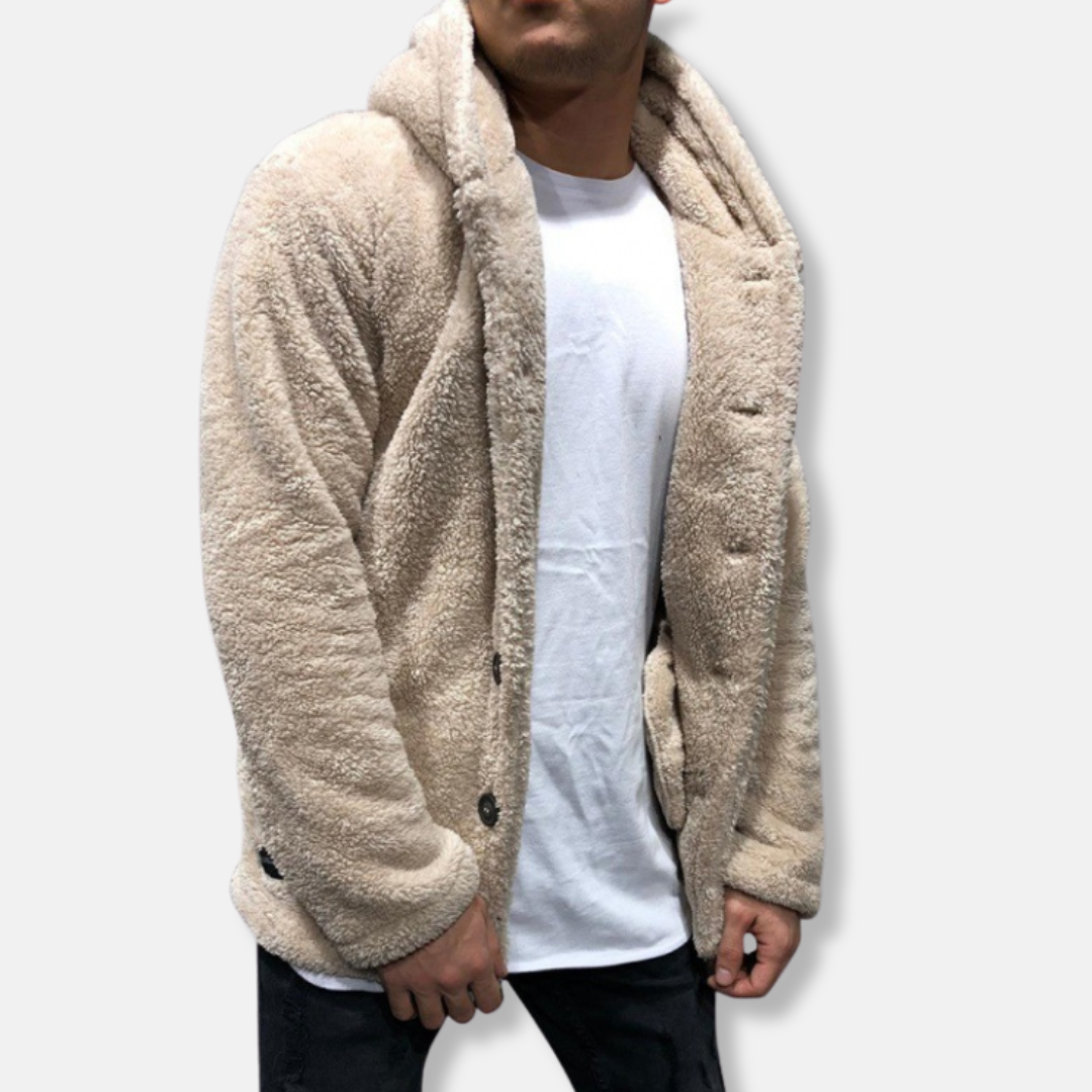 Veste à capuche homme – Coupe décontractée – Tissu doux effet polaire – Fermeture boutons