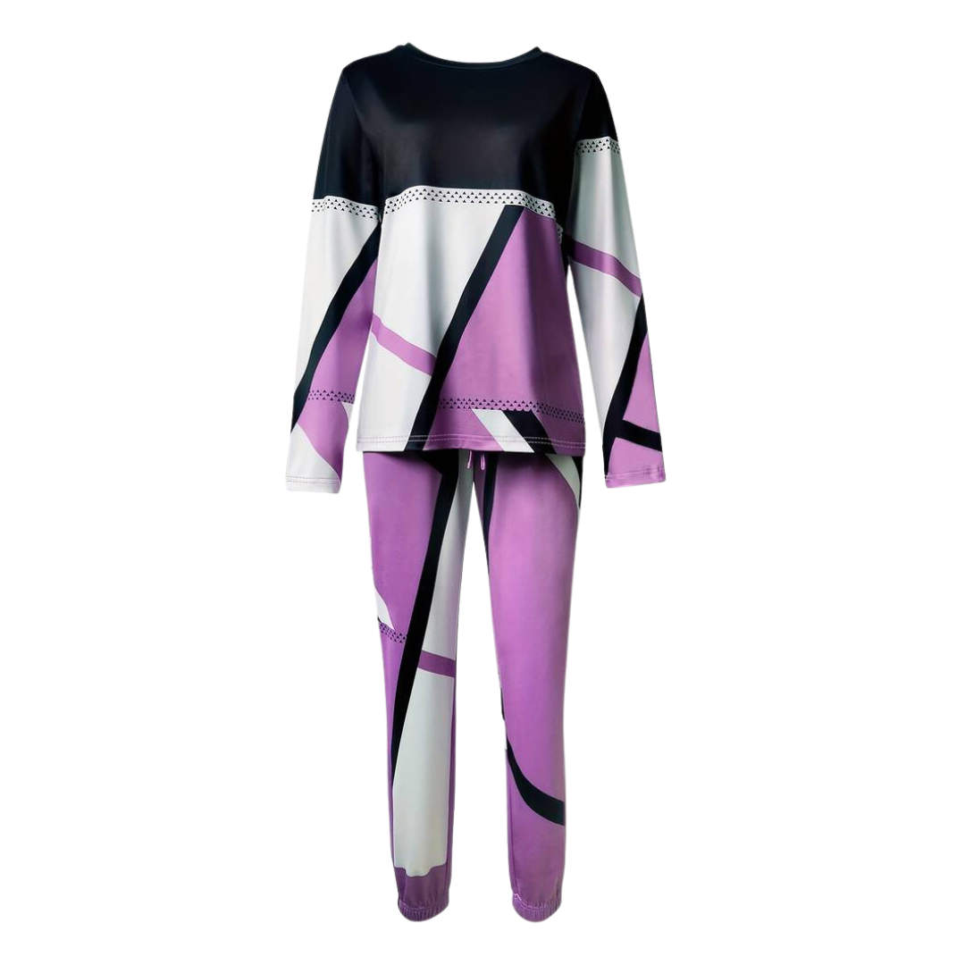 Ensemble 2 pièces : pull-over à manches longues col rond et pantalon taille nouée