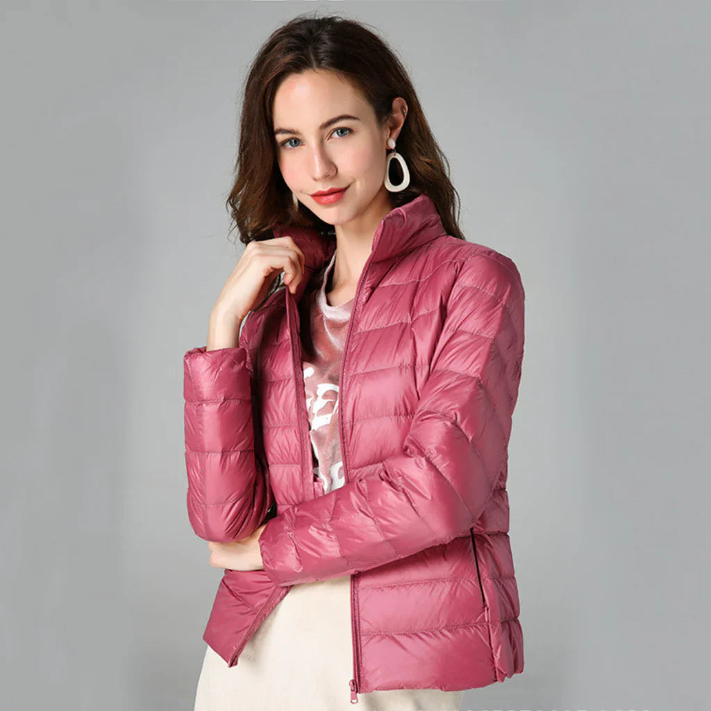 Veste matelassée femme – Coupe slim – Imperméable légère – Col montant – Mi-longue