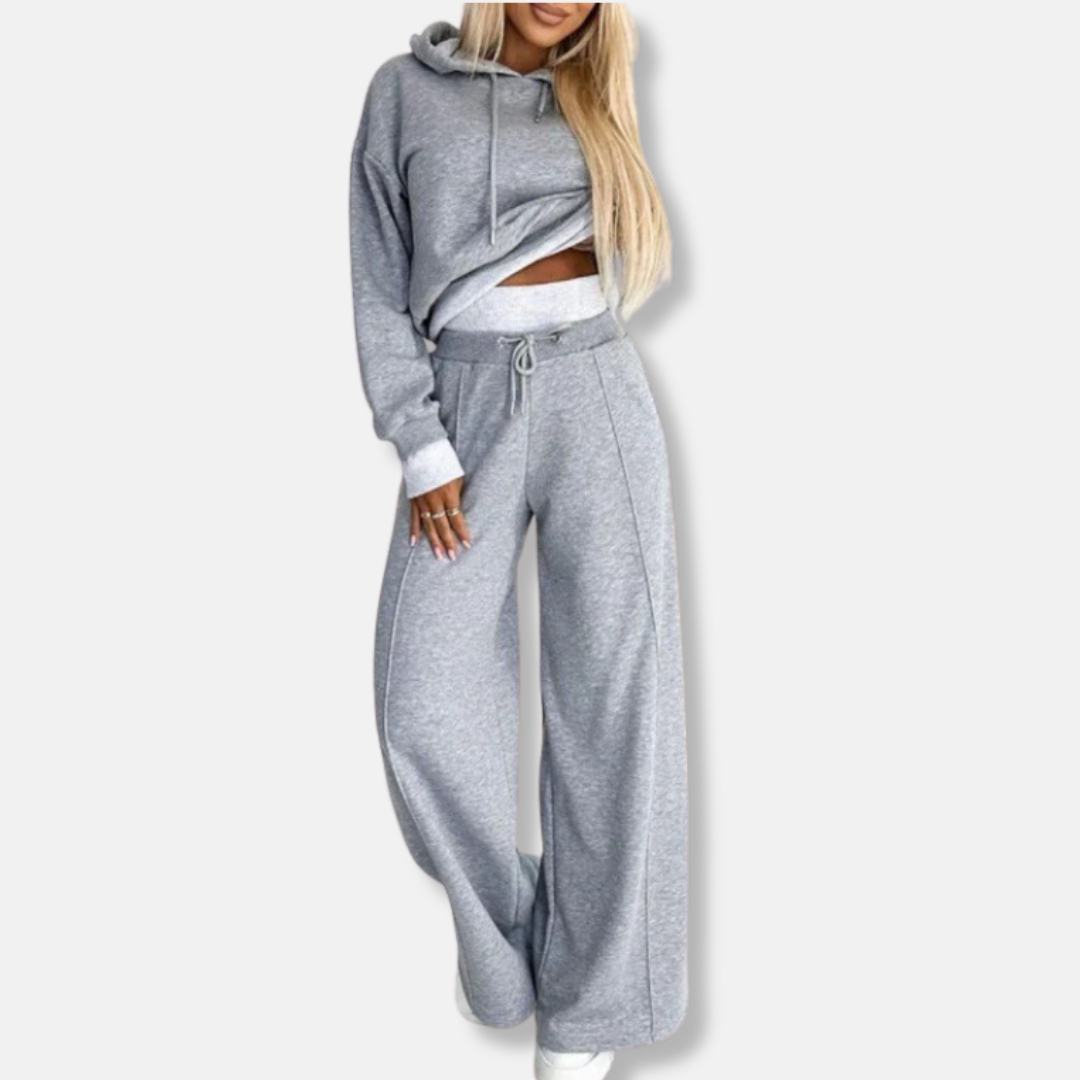 Femme Ensemble Deux Pièces - Maille Lisse - Taille Haute - Coupe Décontractée