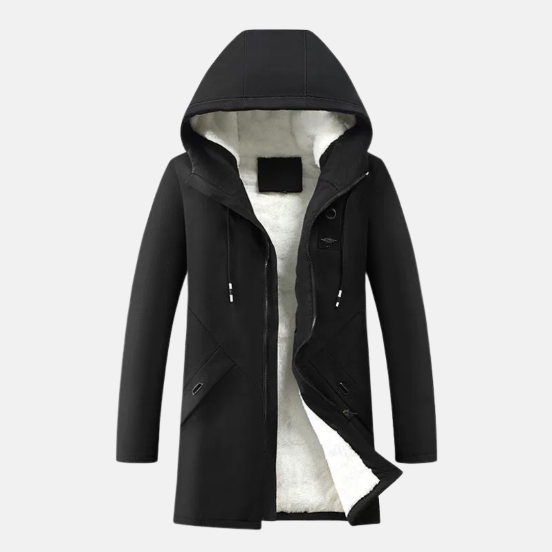 Veste à capuche homme – Coupe ajustée mi-longue – Doublée polaire chaude – Coupe-vent