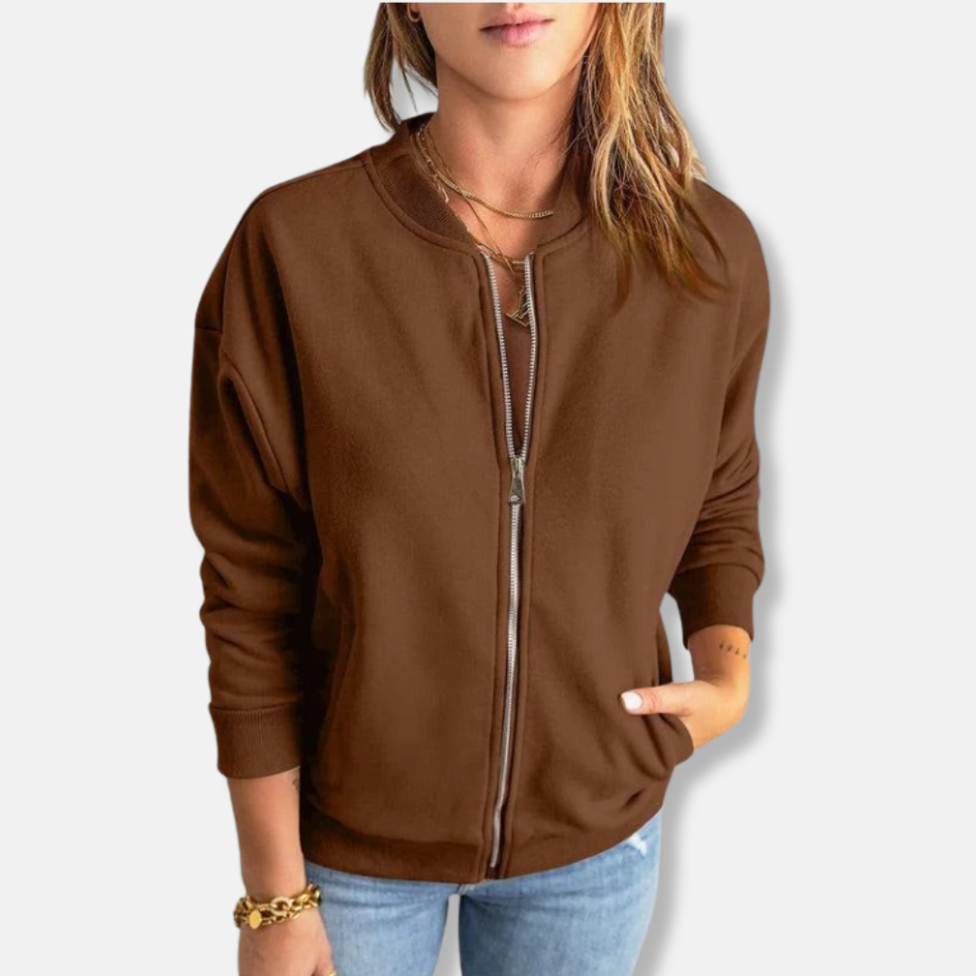 Veste légère femme – Coupe décontractée – Fermeture zippée – Finition côtelée
