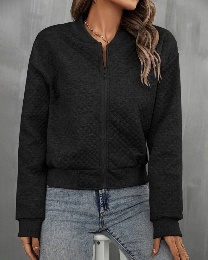 Veste bomber femme – Coupe courte – Matelassée – Fermeture zippée – Finitions côtelées