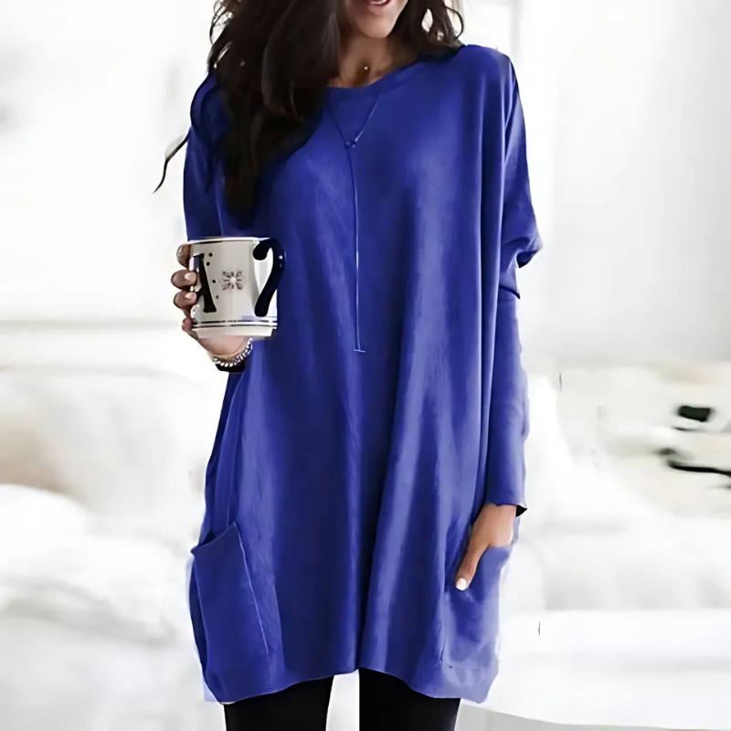 Femme Tunique - Maille légère - Coupe ample - Col rond large - Manches longues