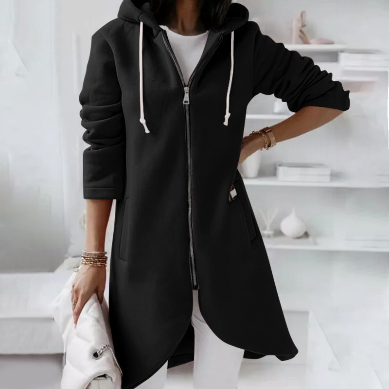 Veste sweat femme – Coupe décontractée – Coton – Capuche zippée – Longueur mi-cuisse