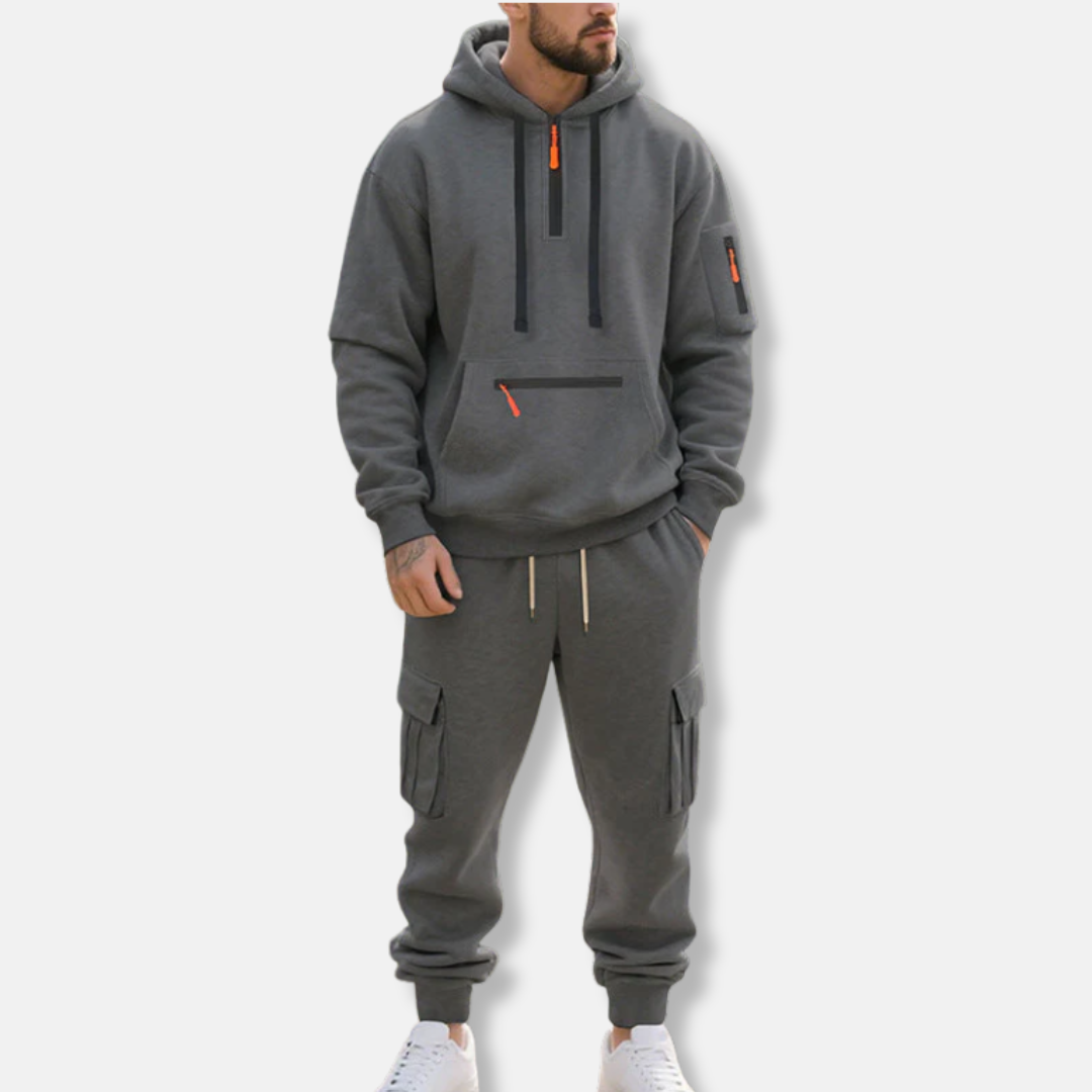 Survêtement homme – Hoodie ample demi-zip et joggers cargo à taille réglable