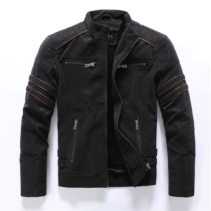 Blouson biker homme – Coupe slim – Simili cuir – Manches côtelées – Poches zippées