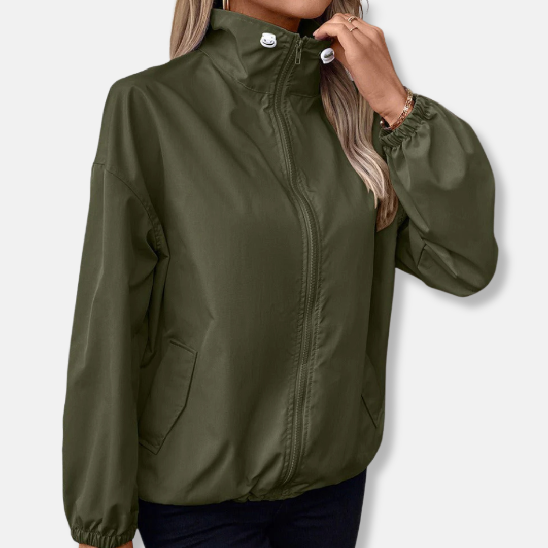 Veste femme – Coupe décontractée – Imperméable et coupe-vent – Col montant zippé