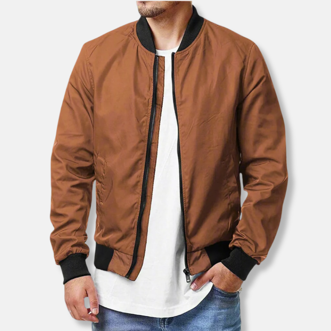 Veste bomber homme – Coupe régulière – Tissu léger respirant – Finition côtelée