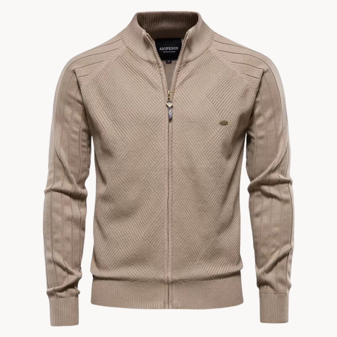 Veste hybride homme – Coupe slim – Laine mélangée tricotée – Fermeture zippée – Finitions côtelées