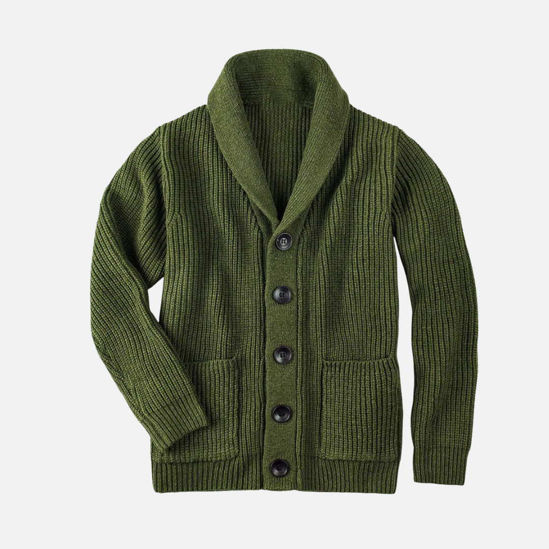 Homme Cardigan - Maille Côtelée - Col Châle - Manches Longues - Coupe Regular - Poches Plaquées
