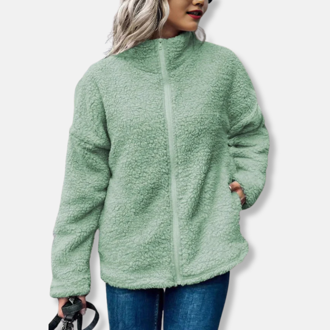Veste femme en polaire – Coupe oversize – Col montant – Fermeture zippée