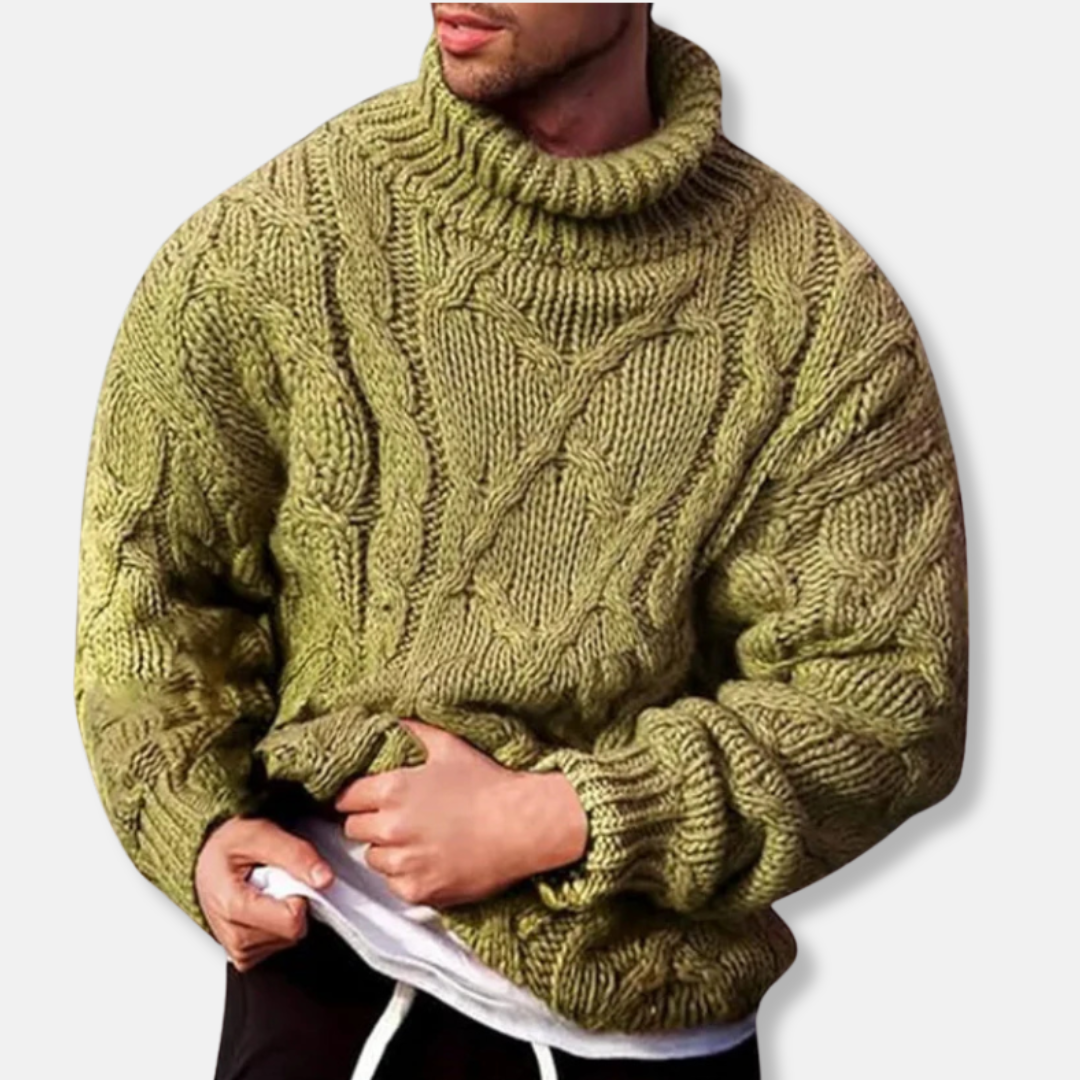 Homme Pull - Laine - Col Roulé - Coupe Oversize - Manches Longues Amples