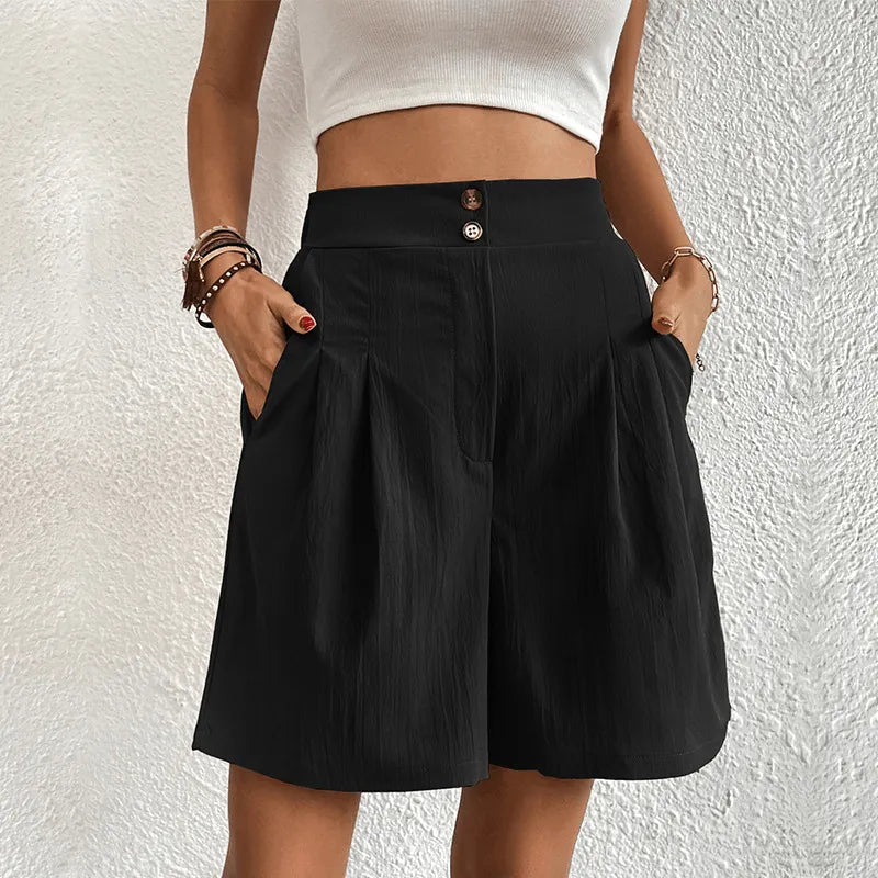 Short femme - Taille haute - Coupe ample - Tissu léger et respirant - Poches pratiques