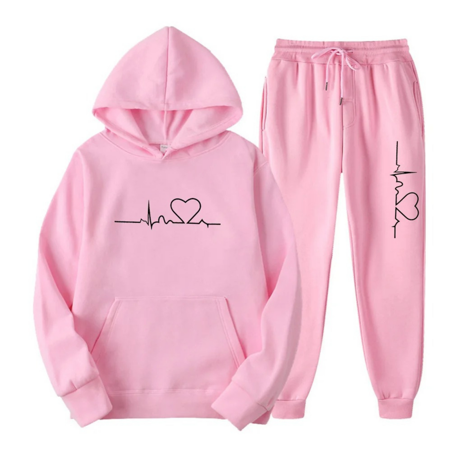 Ensemble de survêtement femme – Coupe décontractée – Coton – Motif graphique – Capuche à cordon