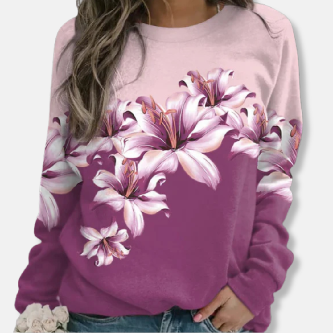 Femme Sweatshirt - Maille Douce - Coupe Décontractée - Col Rond - Manches Longues - Imprimé Floral