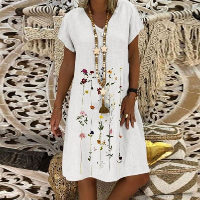 Chantal - Robe en lin confortable au motif élégant