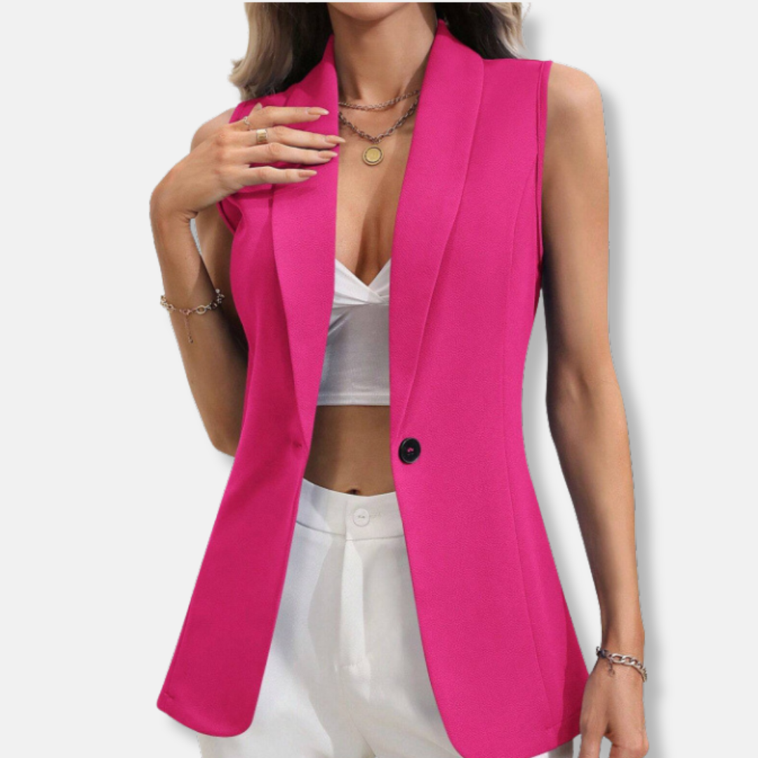 Veste sans manches femme – Coupe cintrée – Col rond – Fermeture un bouton