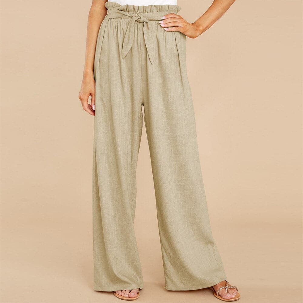 Pantalon Large Femme - Taille Haute - Tissu Doux - Ceinture Ajustable - Confort Élégant