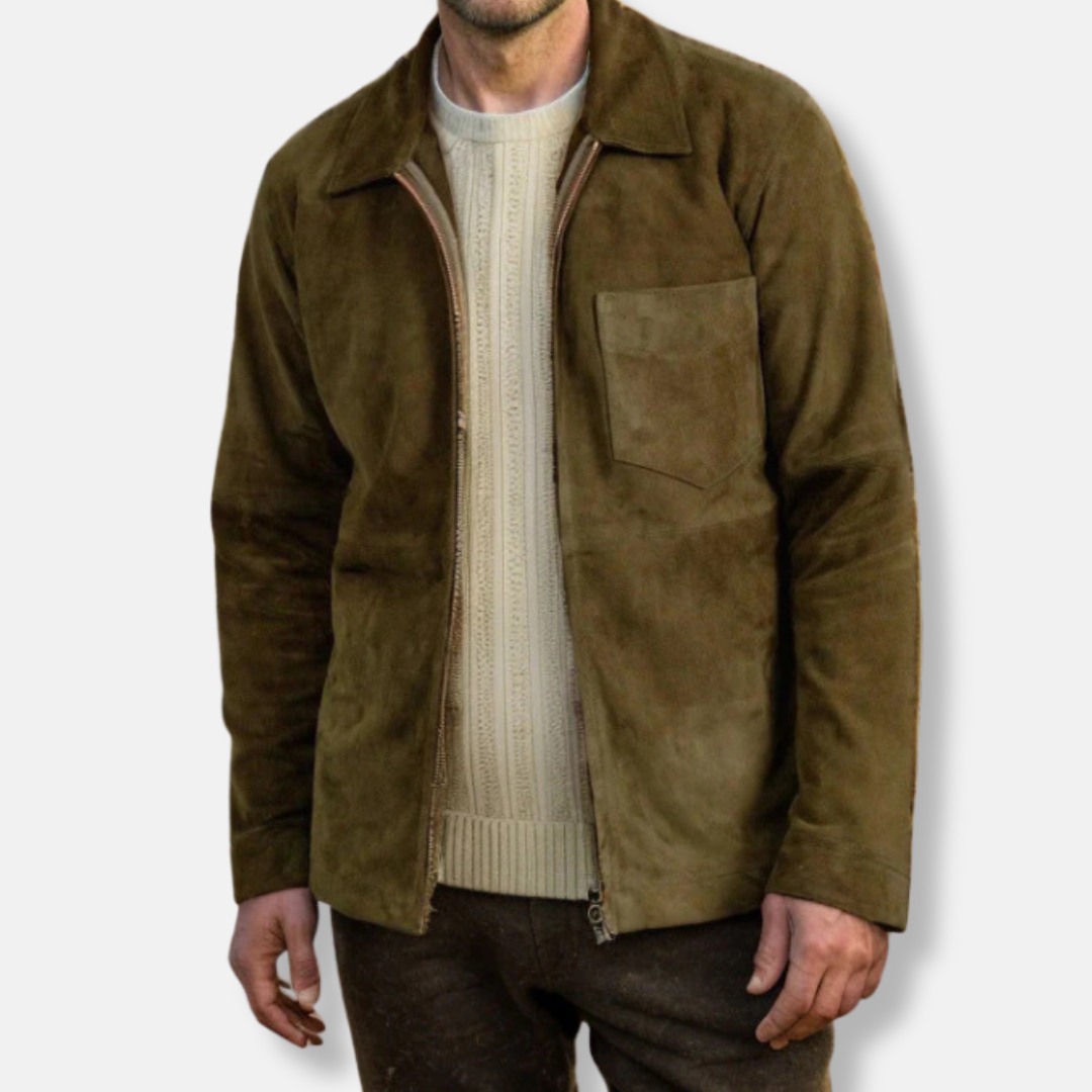Veste homme – Coupe slim – Suédine – Col montant – Fermeture zippée – Style décontracté