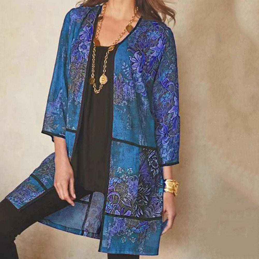 Blouse tunique femme – Coupe fluide – Tissu respirant – Manches 3/4 – Imprimé élégant