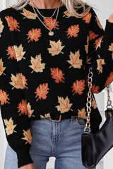 Pull d'automne confortable et chaud avec feuilles d'érable pour femme