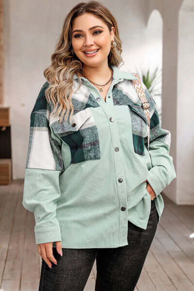 Veste surchemise femme – Coupe oversize – Motif à carreaux – Boutonnage frontal