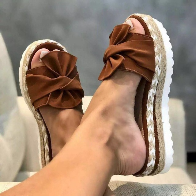 Sandales Mia - Sandales d'été à talon compensé tressé avec nœud décoratif