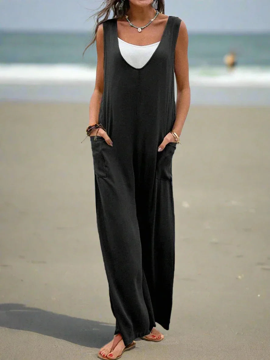 Combinaison Femme - Sans Manches - Col Plongeant - Coupe Ample - Poches Latérales