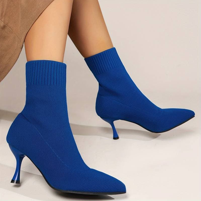 Bottines Femme - Talon Fin - Bout Pointu - Tissu Extensible Confortable