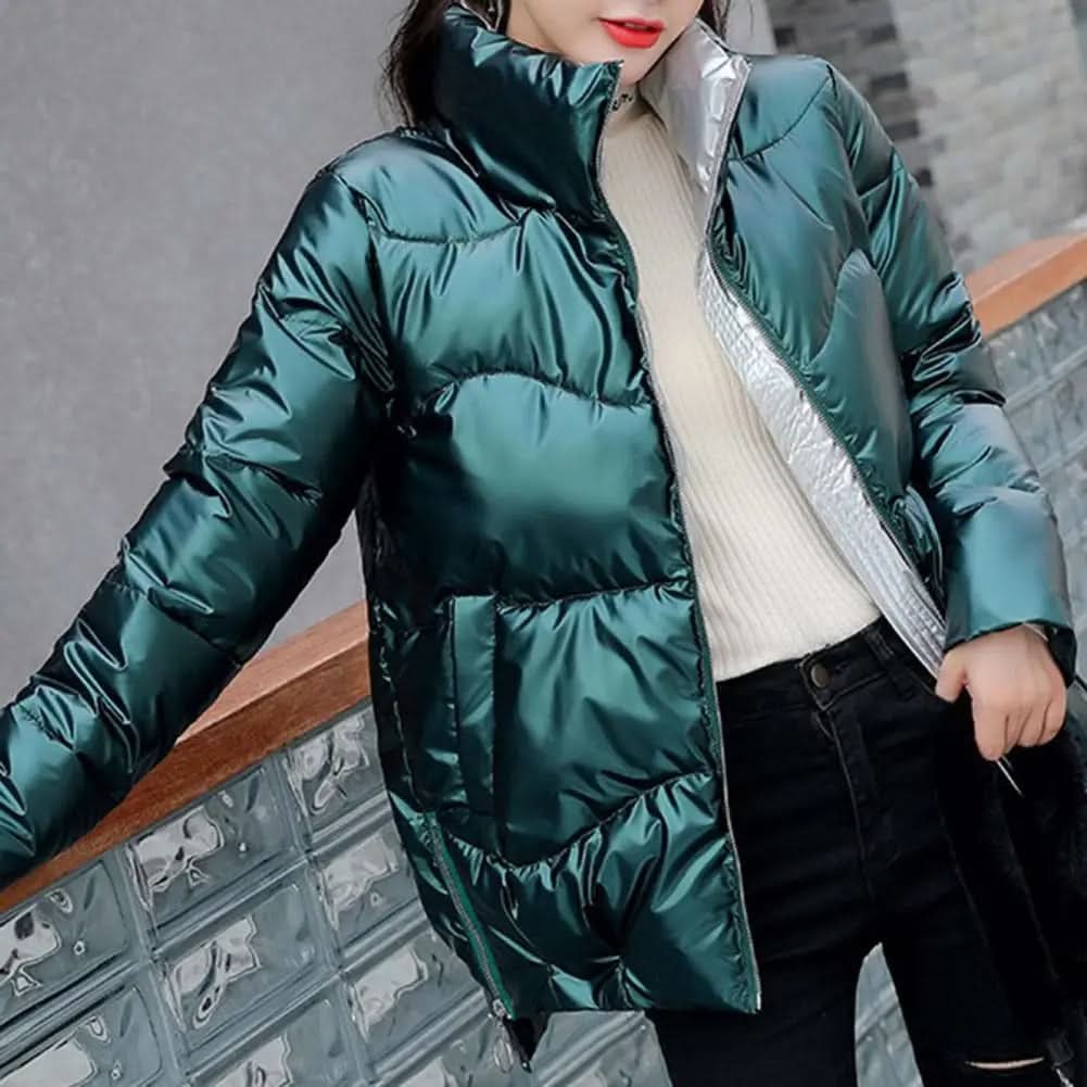 Élégante, Scintillante, Polyvalente Luxe Emerald Puffer Jacket pour Femme
